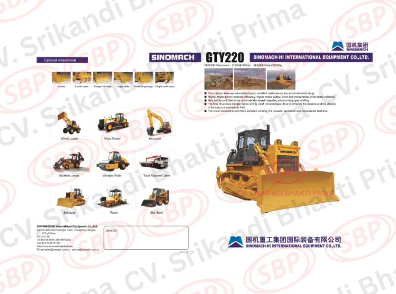CRAWLER BULLDOZER SINOMACH GTY220 STANDARD STRAIGHT TILT BLADE 6.4 M3 + RIPPER MAINTENANCE 6000 HM