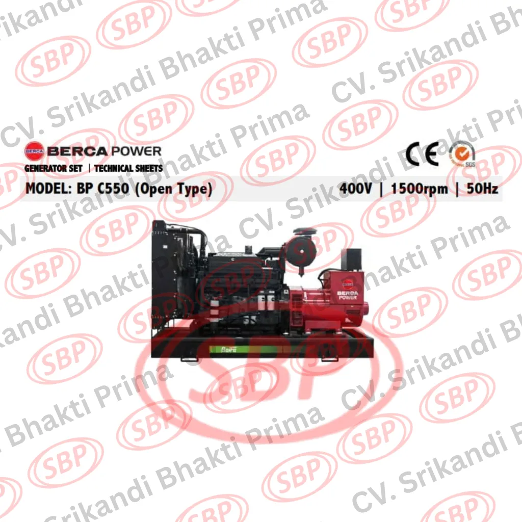 BERCA POWER GENERATOR SET OPEN TYPE 500 KVA MODEL BP C550
