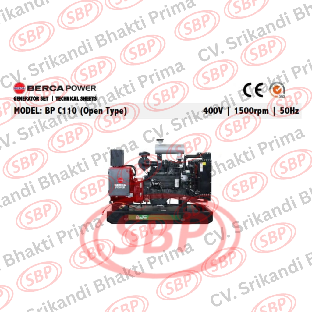 BERCA POWER GENERATOR SET OPEN TYPE 100 KVA MODEL BP C110