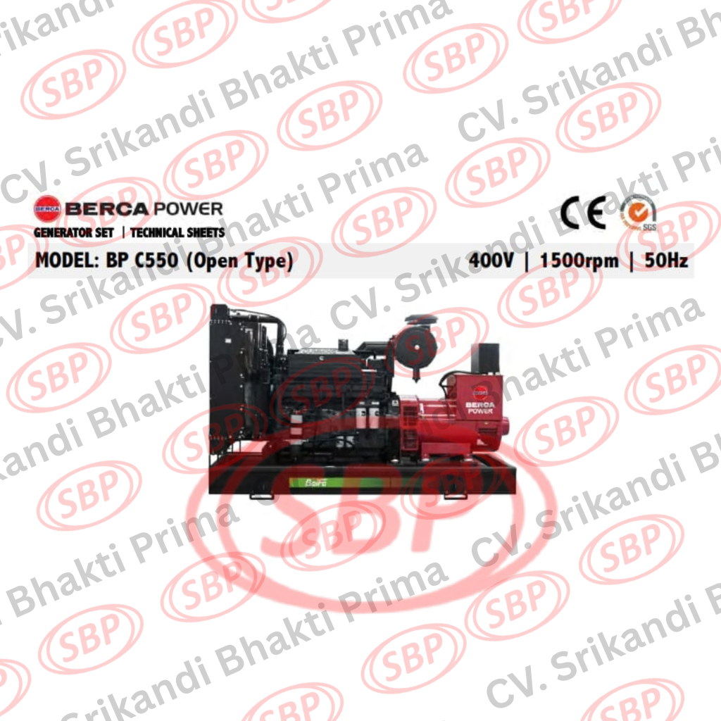 BERCA POWER GENERATOR SET OPEN TYPE 500 KVA MODEL BP C550